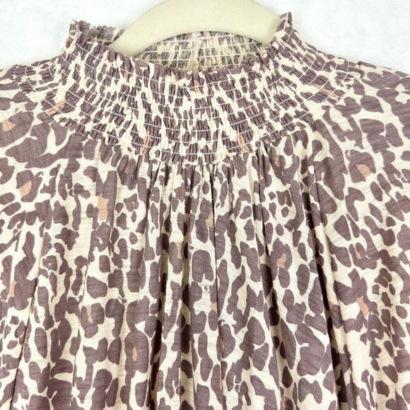 Nation LTD Melanie Smocked Peasant Tee Size Medium Antique Leopard Pima Cotton - Picture 4 of 7